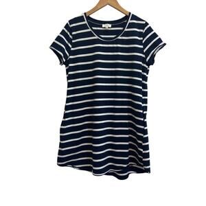 Umgee Women M T-Shirt Navy White Striped Short Sleeve Pocket Cotton Dress Casual
